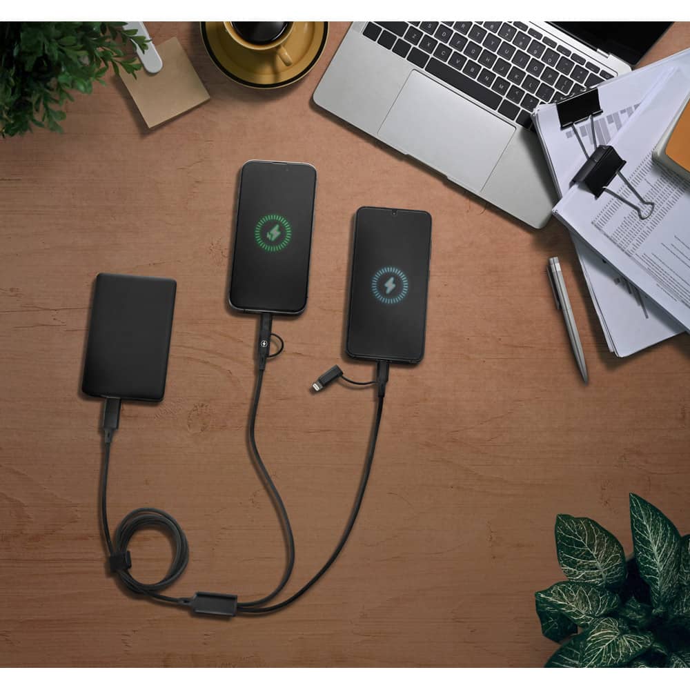 Cabo USB super-rápido 6 em 1 em alumínio 20% reciclado e PET 4% reciclado