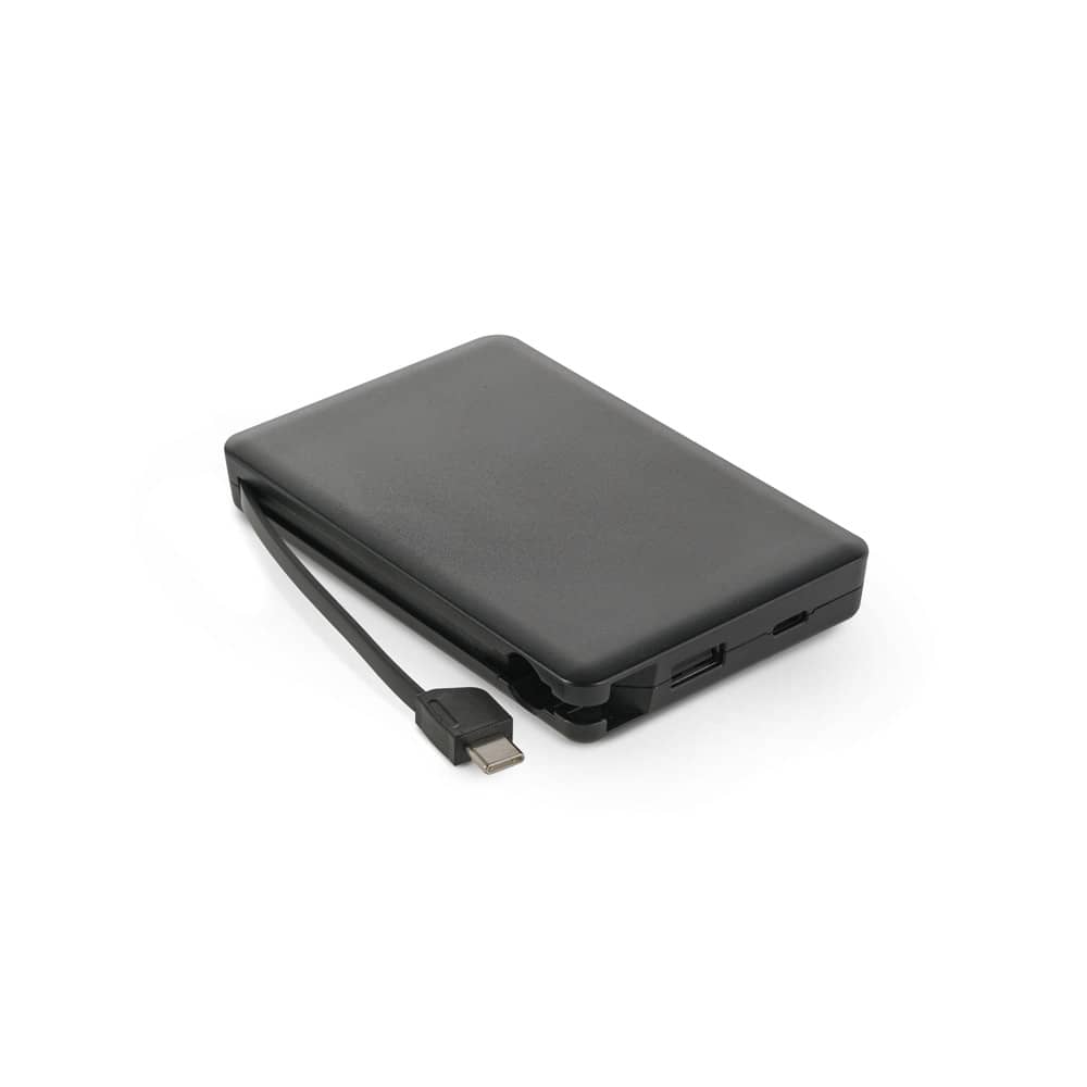 Bateria portátil com cabo integrado, em ABS 100% reciclado (10'000 mAh)