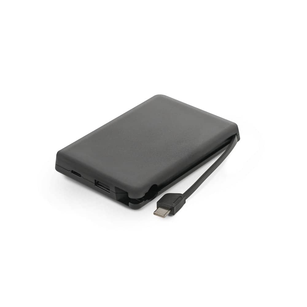 Bateria portátil com cabo integrado, em ABS 100% reciclado (10'000 mAh)