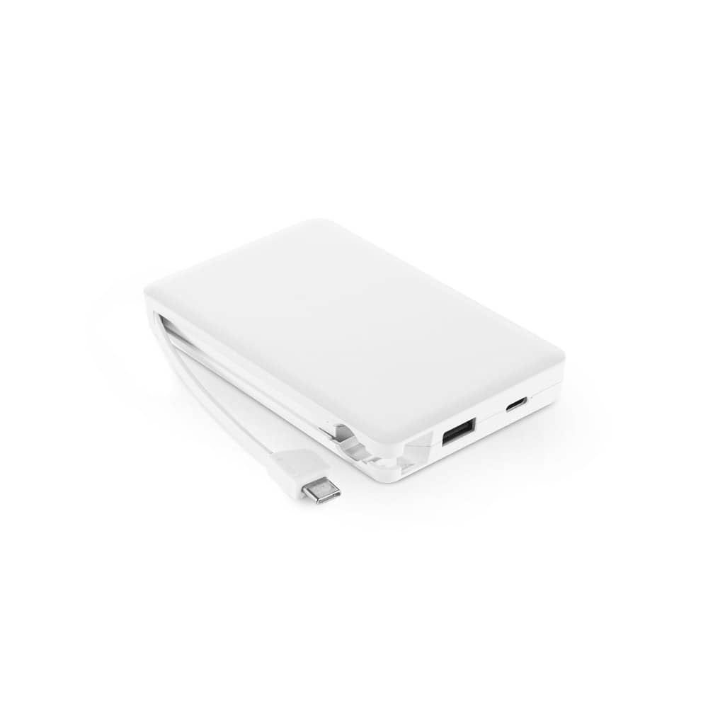 Bateria portátil com cabo integrado, em ABS 100% reciclado (10'000 mAh)