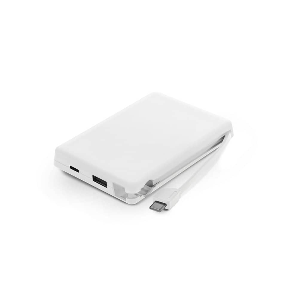 Bateria portátil com cabo integrado, em ABS 100% reciclado (10'000 mAh)