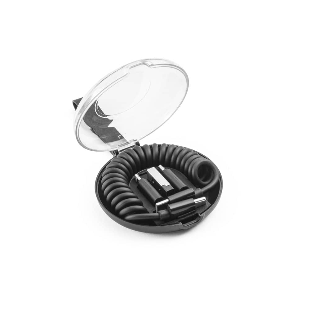 Conjunto composto por cabo espiral com carregamento super-rápido e adaptadores