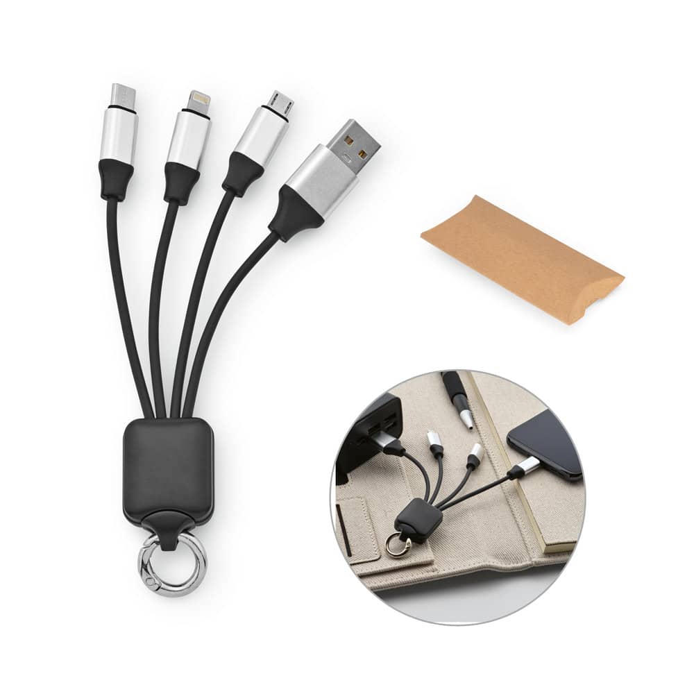 Cabo USB de carregamento rápido 3 em 1 com corpo em PET 100% reciclado