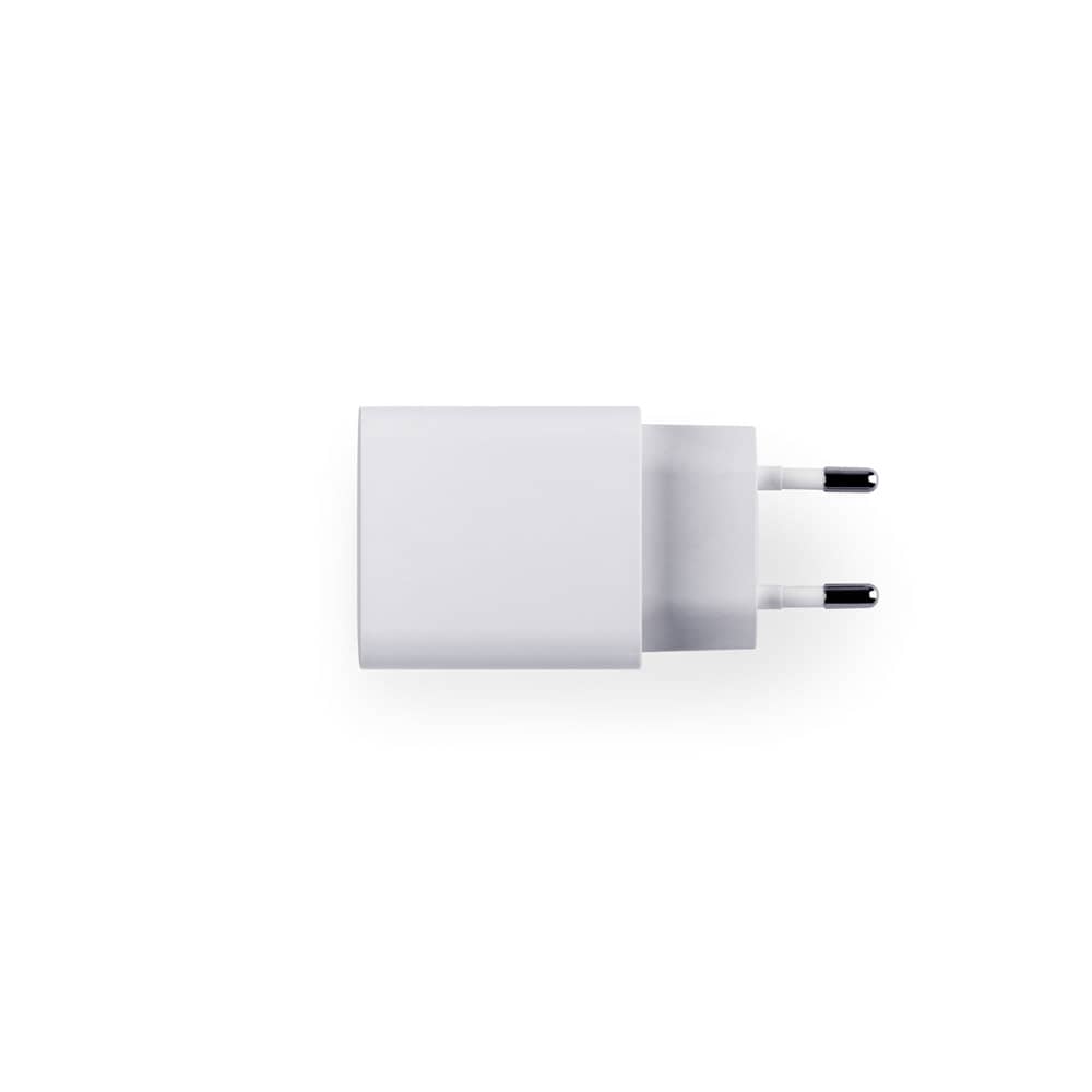 Adaptador de corrente com porta USB-A 18W e USB-C 20W em ABS 100% reciclado