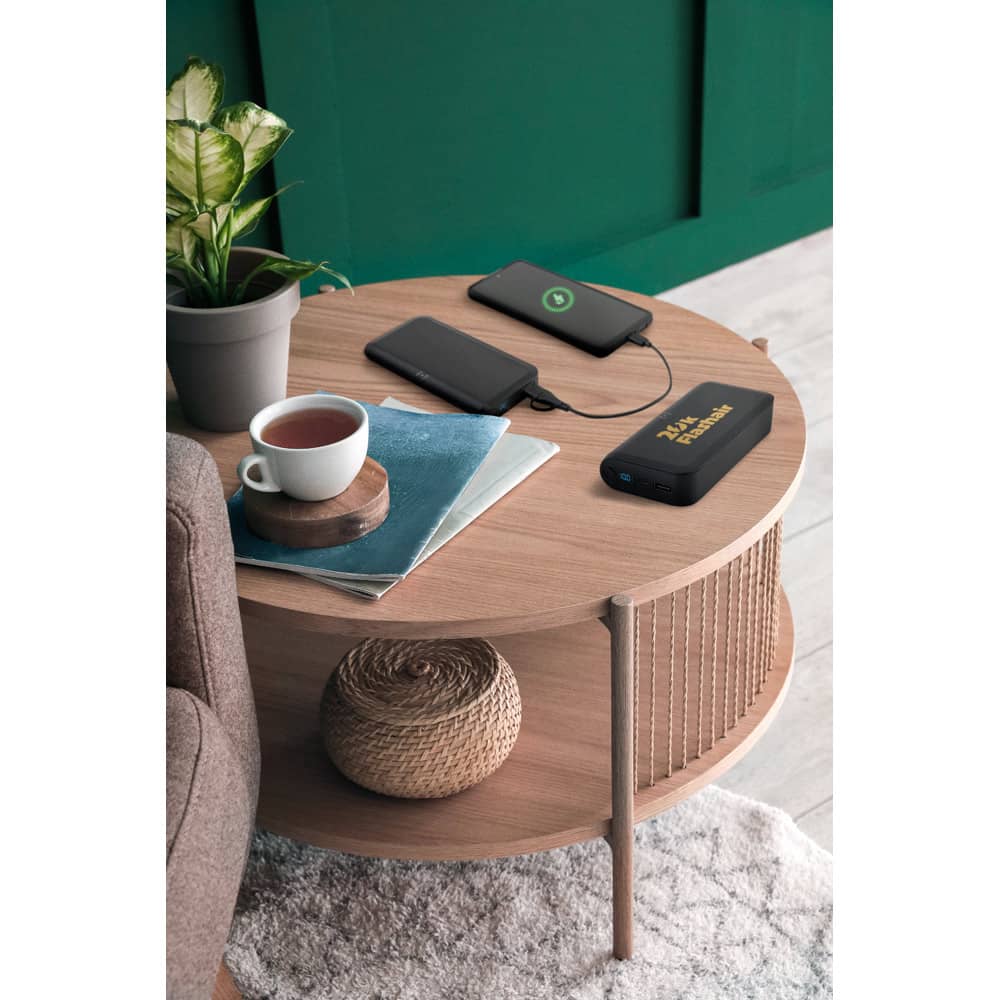 Bateria portátil com carregador por indução super-rápido (10'000 mAh), em ABS 100% reciclado
