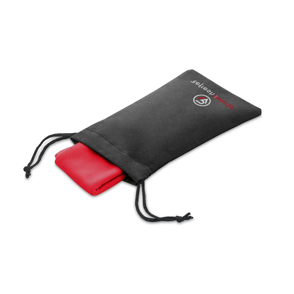 Toalha esportiva refrescante em poliéster 100% reciclado com bolsa em non-woven