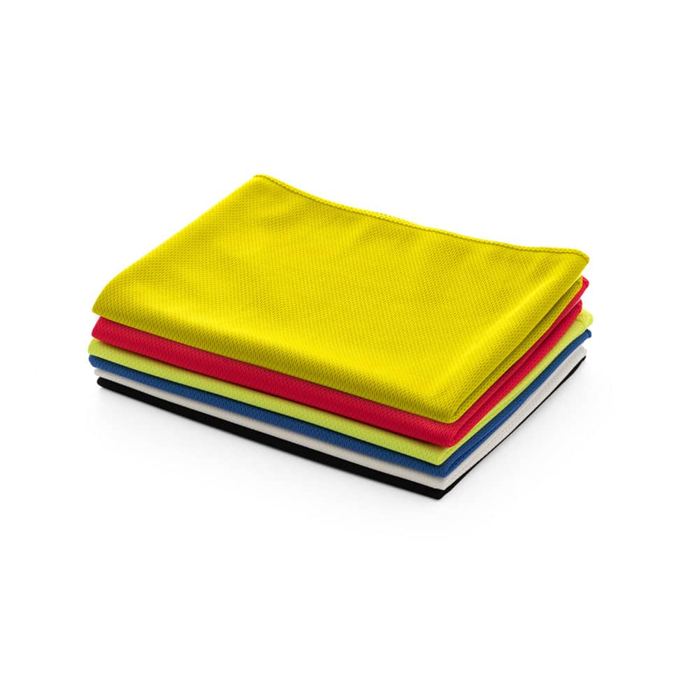 Toalha esportiva refrescante em poliéster 100% reciclado com bolsa em non-woven