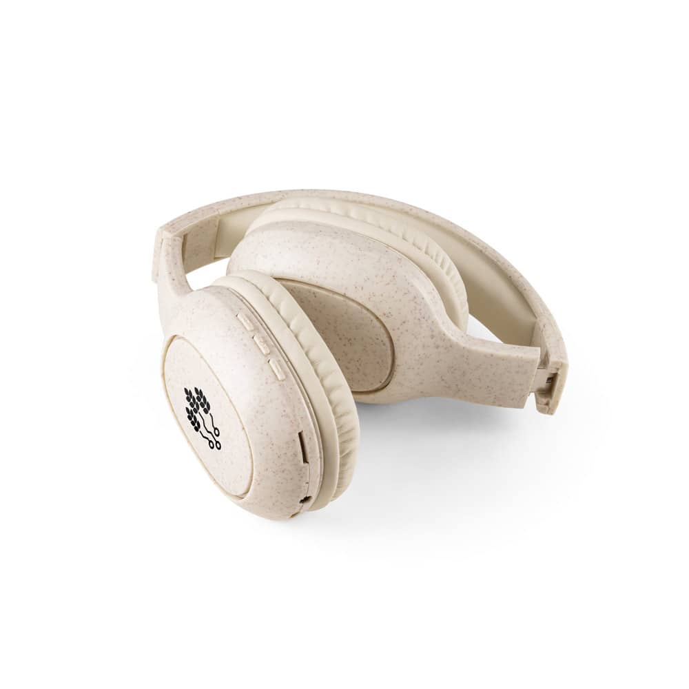 Fones de ouvido wireless dobráveis com autonomia de 13h (400 mAh), em fibra de palha de trigo e ABS