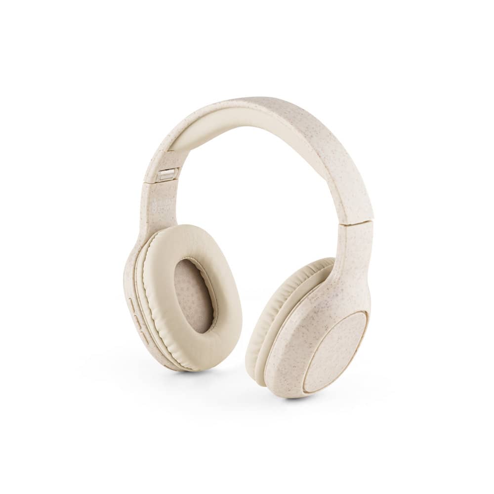 Fones de ouvido wireless dobráveis com autonomia de 13h (400 mAh), em fibra de palha de trigo e ABS