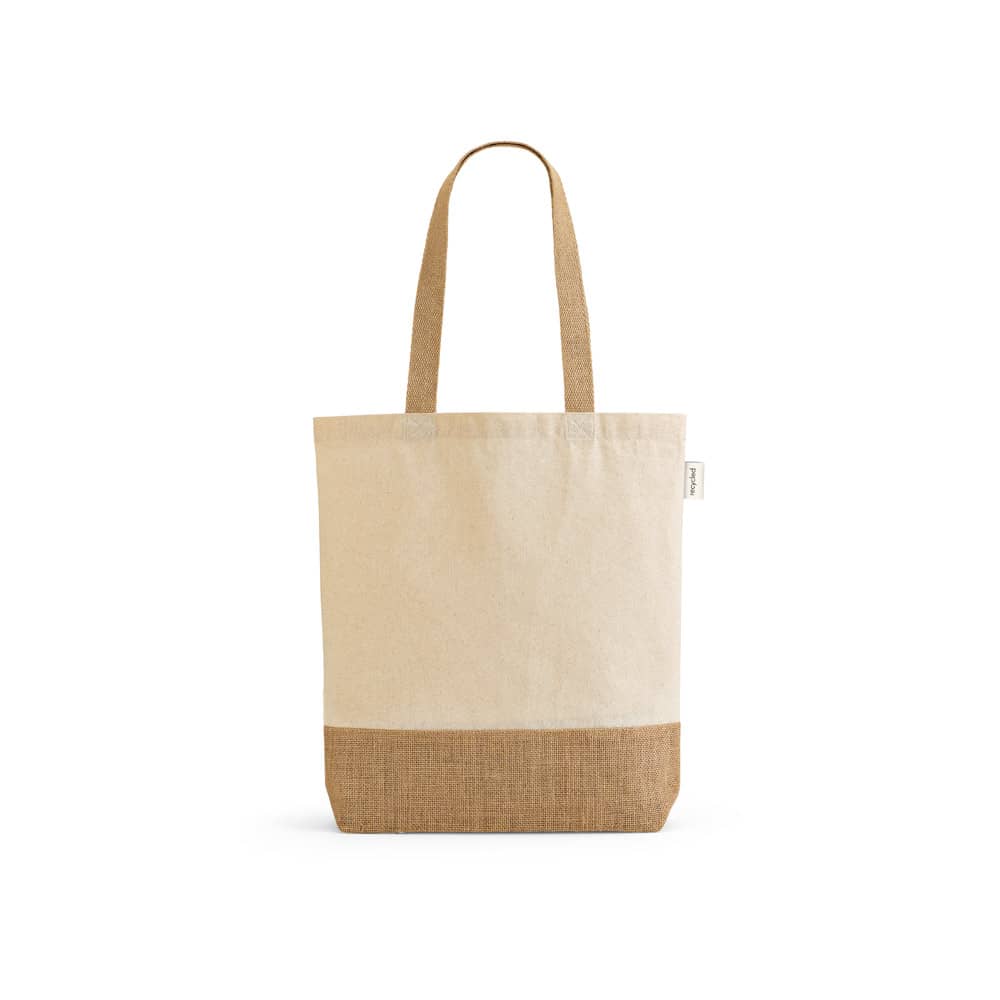 Sacola em 70% algodão reciclado e 30% poliéster reciclado (180 g/m²) com base em juta