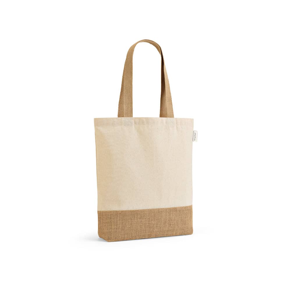 Sacola em 70% algodão reciclado e 30% poliéster reciclado (180 g/m²) com base em juta