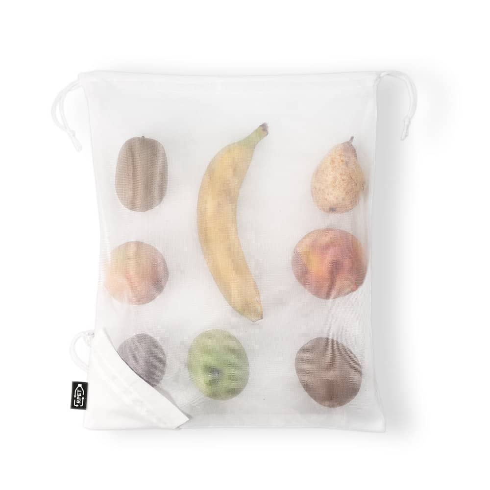 Sacola dobrável 100% rPET com bolso em 100% poliéster reciclado 190T