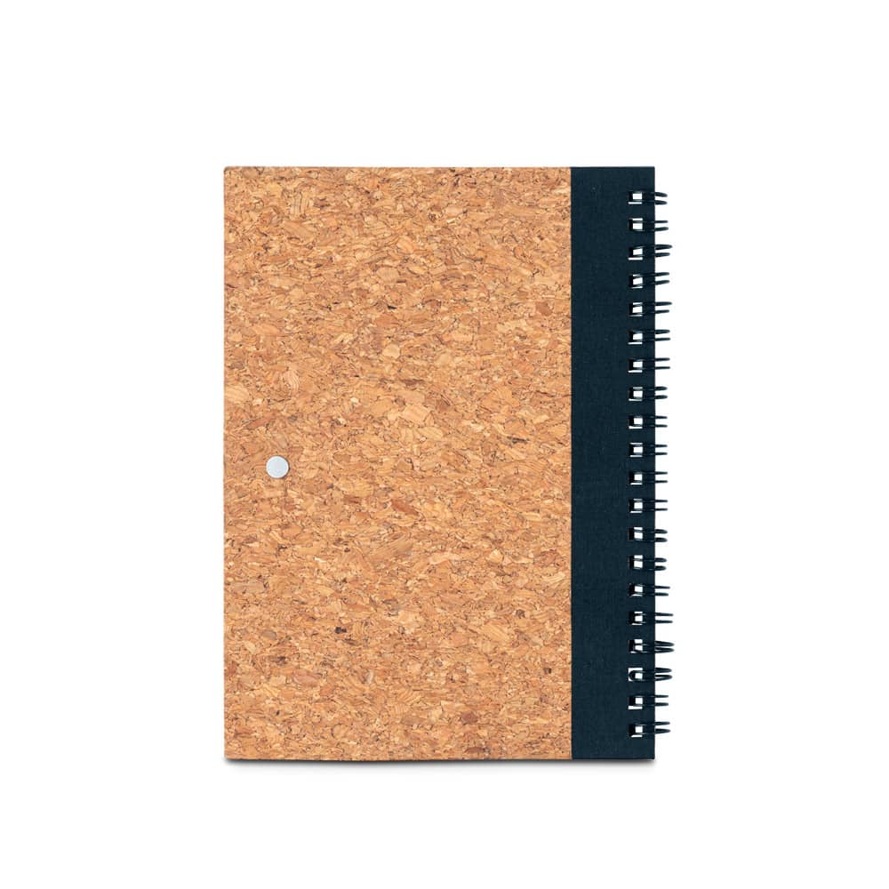 Caderno B6 de capa dura em cortiça e PET 100% reciclado, com páginas lisas recicladas