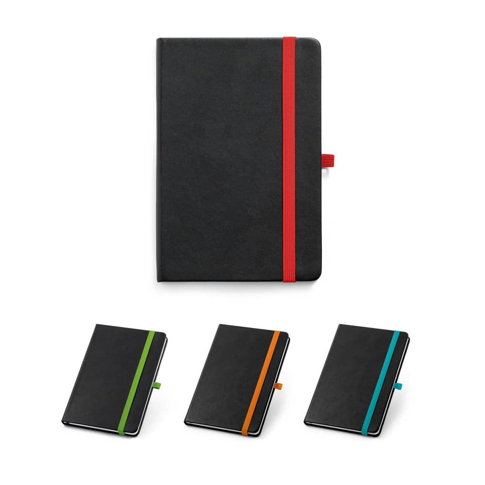 Caderno A5 de capa dura em PU, com páginas pautadas