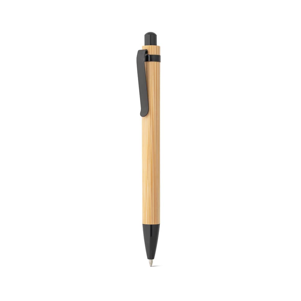 Conjunto de caderno A5 em bambu com páginas pautadas e caneta esferográfica em bambu