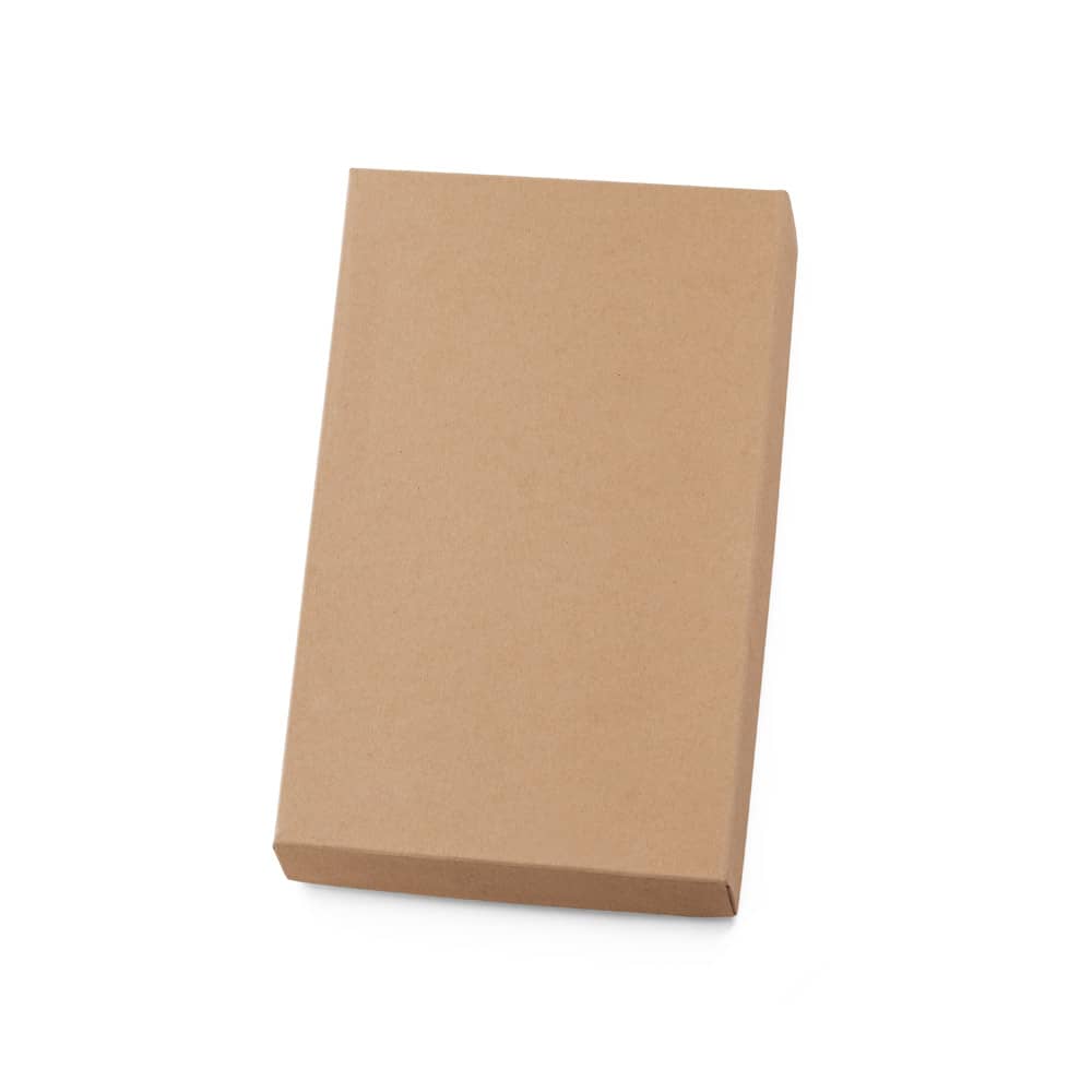 Conjunto de caderno A5 em bambu com páginas pautadas e caneta esferográfica em bambu