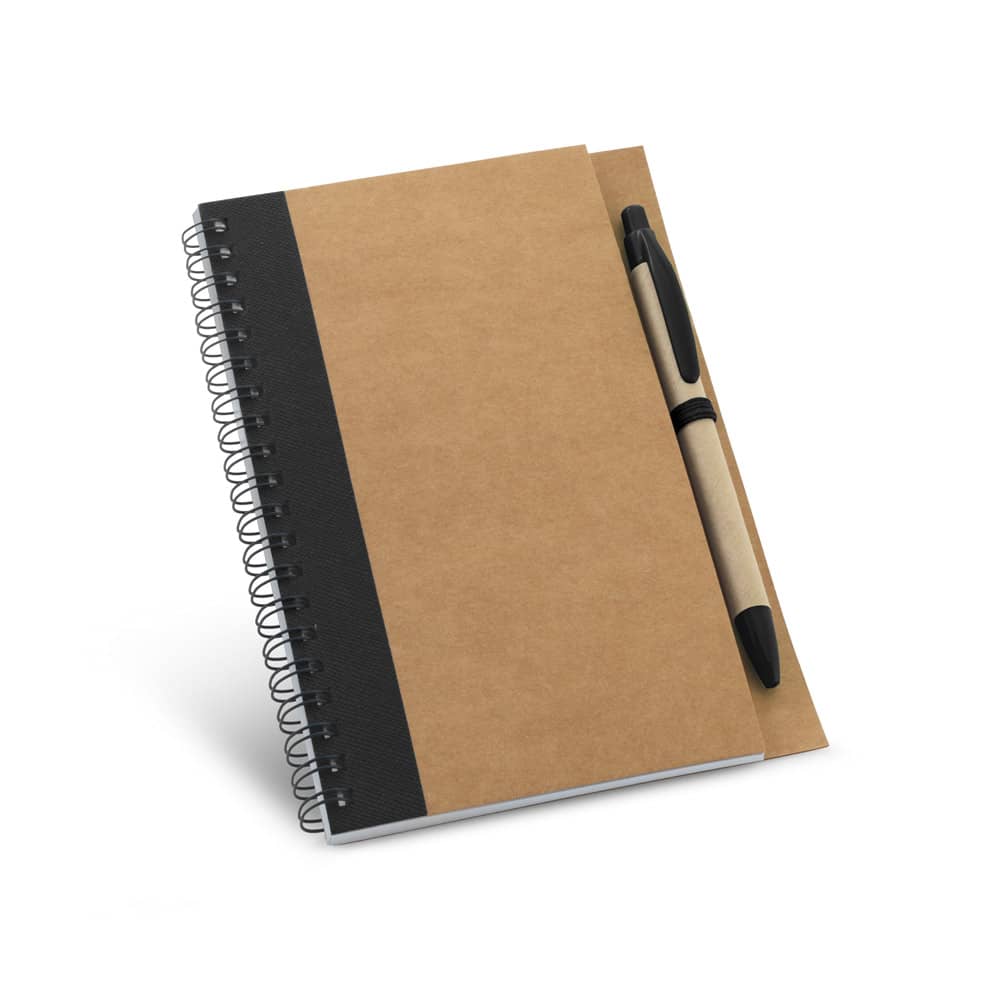 Caderno B6 espiral de capa dura em cartão, com páginas lisas recicladas