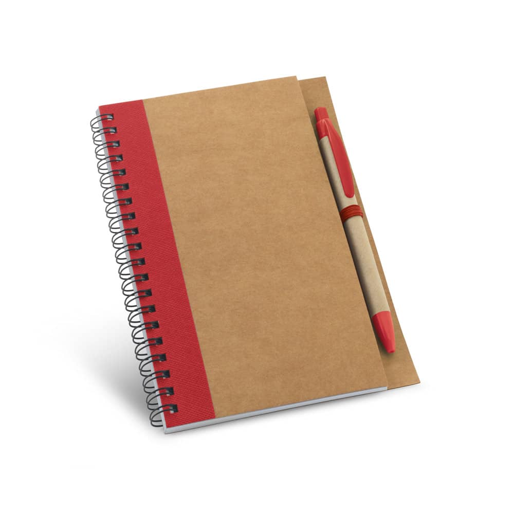 Caderno B6 espiral de capa dura em cartão, com páginas lisas recicladas