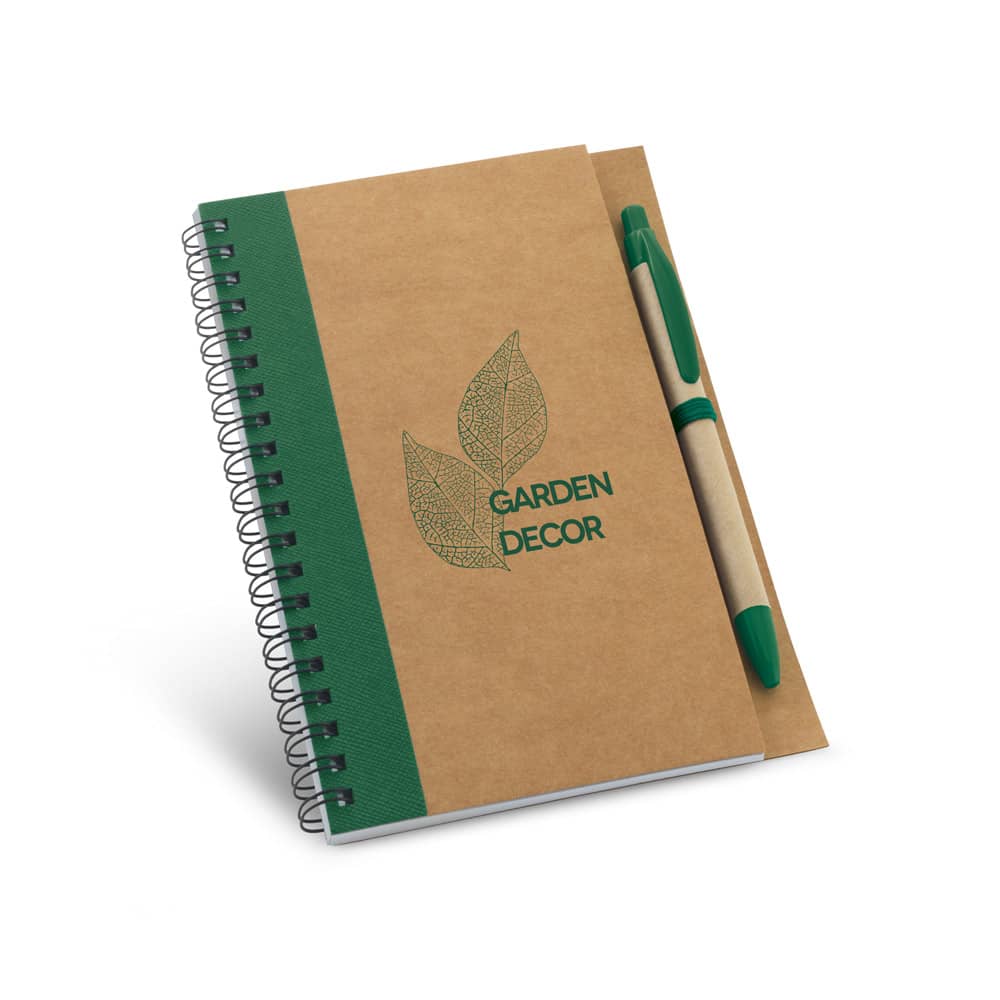 Caderno B6 espiral de capa dura em cartão, com páginas lisas recicladas