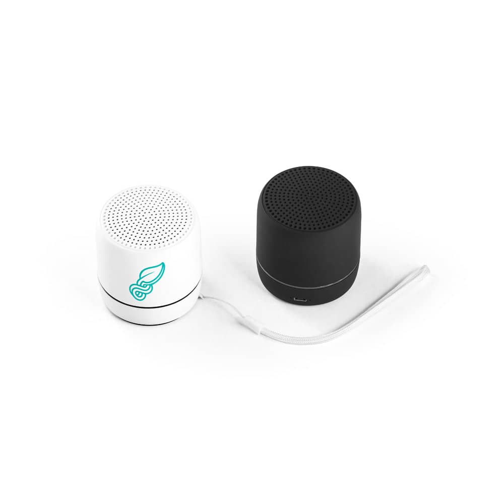 Caixa de som portátil com faixa LED exterio e autonomia de 4h, em ABS 100% reciclado