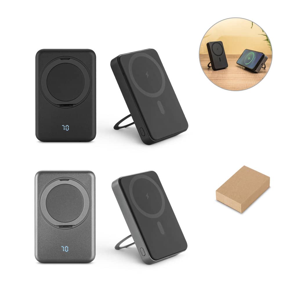 WARSHEL 10. Bateria portátil magnética com carregador por indução super-rápido (10'000 mAh), em ABS 100% reciclado