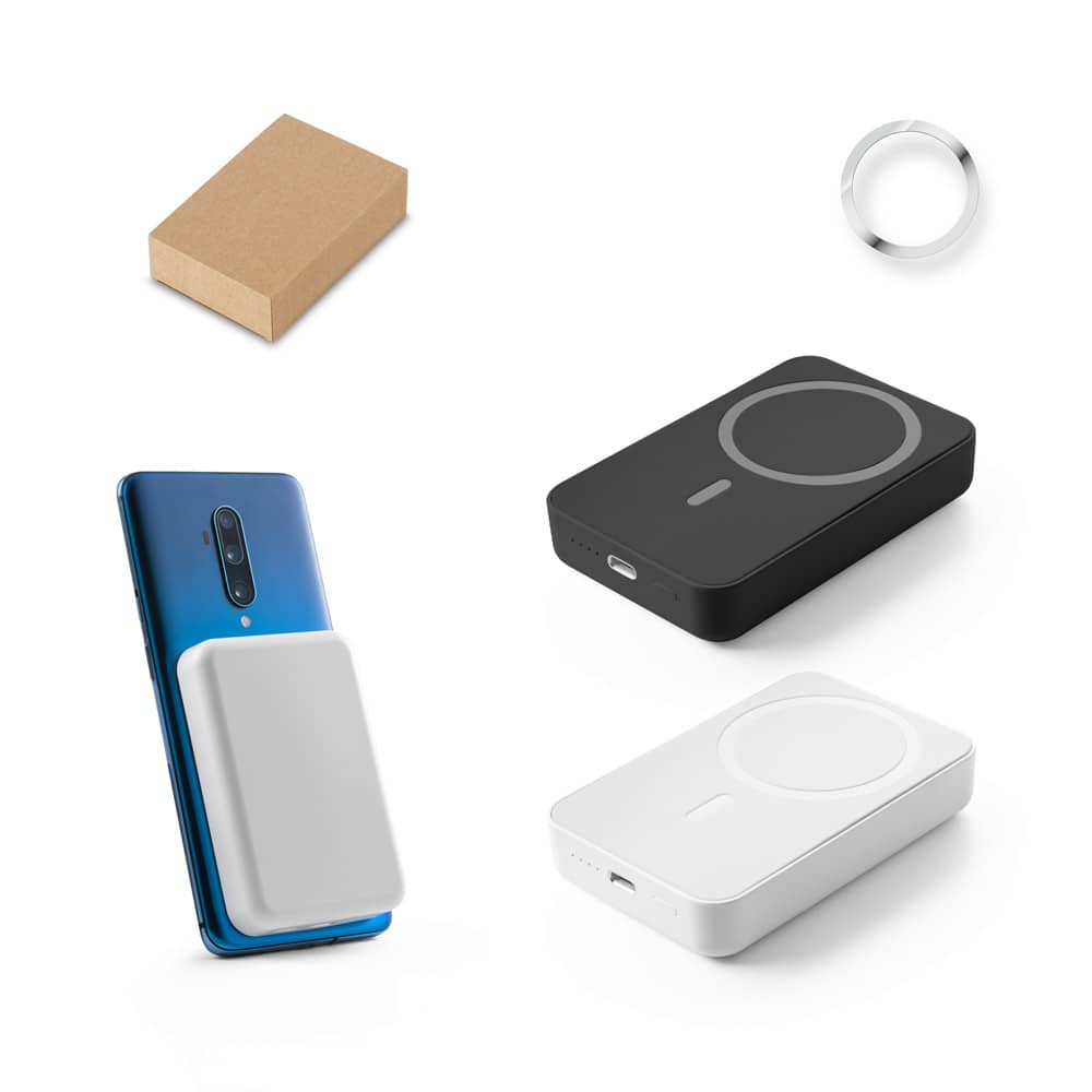Bateria portátil magnética com carregador por indução super-rápido (10'000 mAh), em ABS 100% reciclado