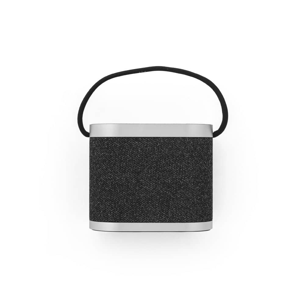 Caixa de som de 5W com carregador por indução super-rápido e autonomia de 2h (1'200 mAh), em bambu e PET 100% reciclado